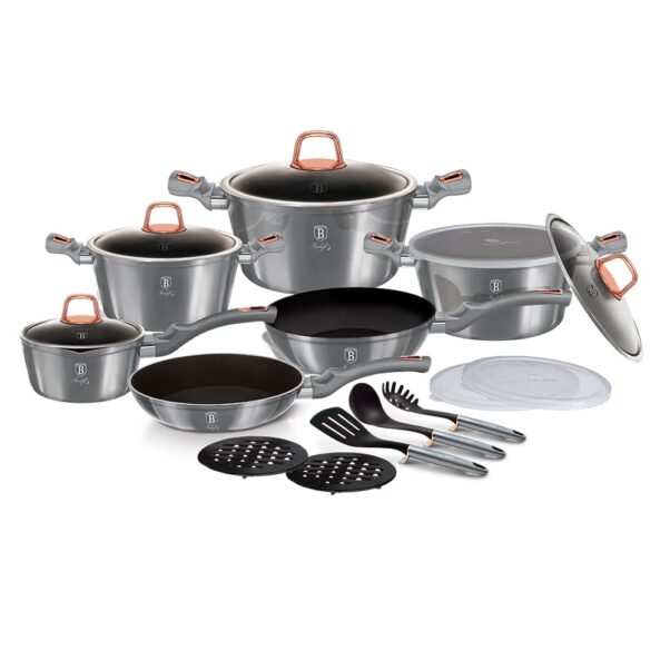 Set oale si tigai marmorate (18 piese) din aluminiu forjat Moonlight Collection Berlinger Haus BH 7037