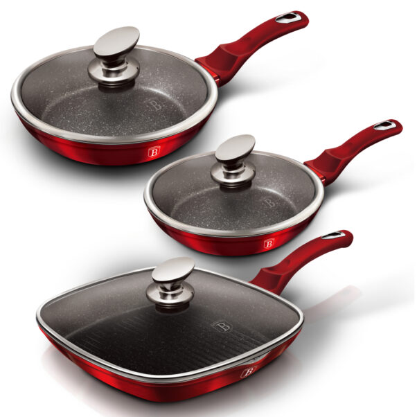 Set 3 tigai marmorate cu capac (6 piese) Burgundy Metalic Line Berlinger Haus BH 6189