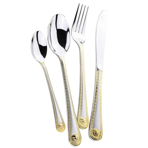 Set tacamuri pentru 12 persoane, 72 elemente, inox 18/10, finisaj lucios cu detalii aurii, valiza eleganta LV 1002